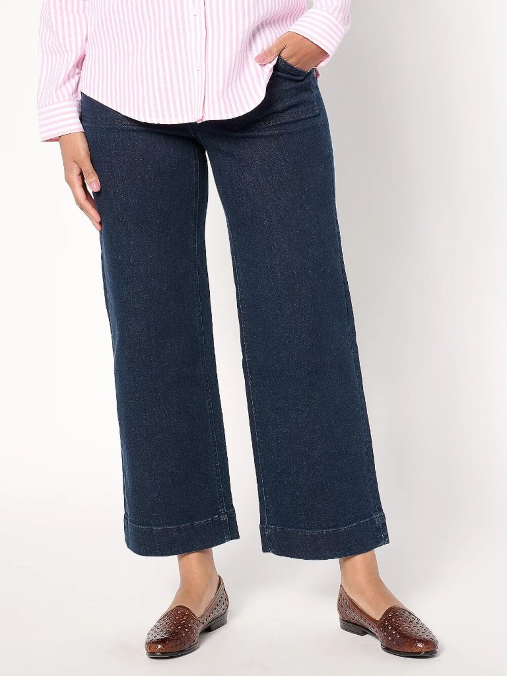 Denim & Co. Regular Indigo Easy Stretch Wide Leg Ankle Jean, Drk Wash Sz 8 a6552